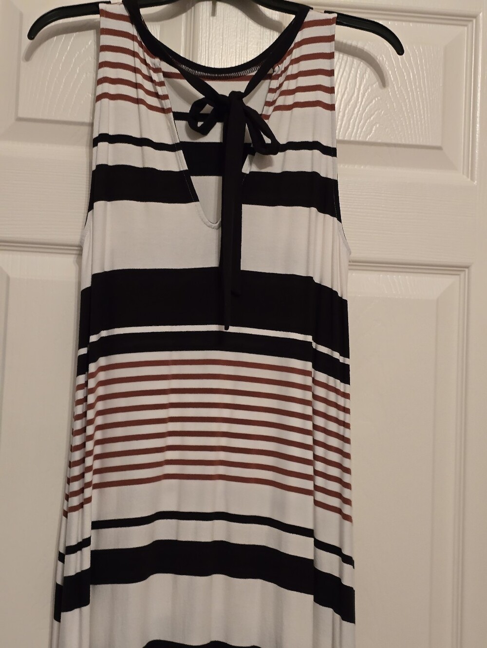 LOFT Striped Sleeveless Dress in Black, White & Rust